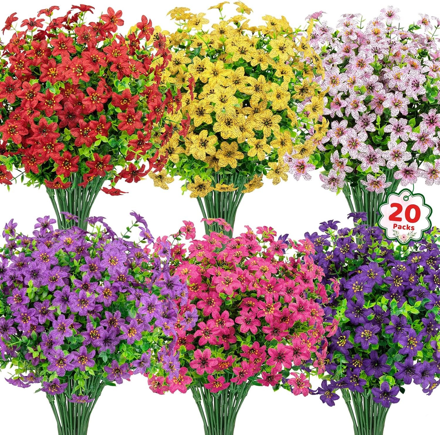 20 Bundles Artificial Flowers UV Resistant Silk Flowers Outdoor Indoor Decor