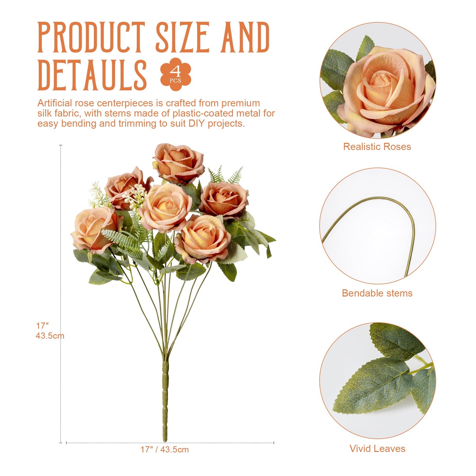 Fake Roses Burnt Orange Roses Artificial Roses Silk Roses Artificial Roses wi…