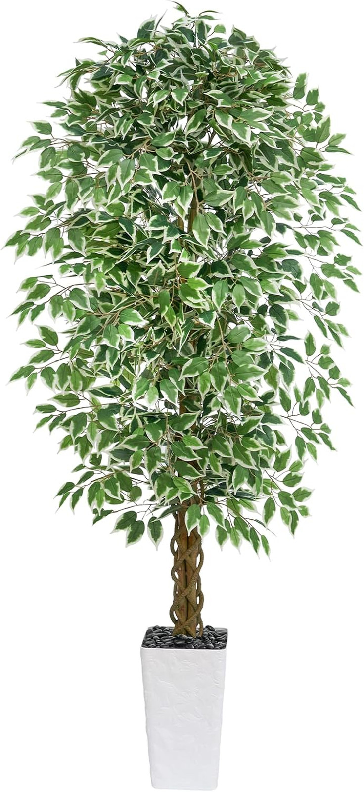 Artificial Ficus Tree, 7FT Faux Plants Indoor White Planter | Lifelike Green Lea