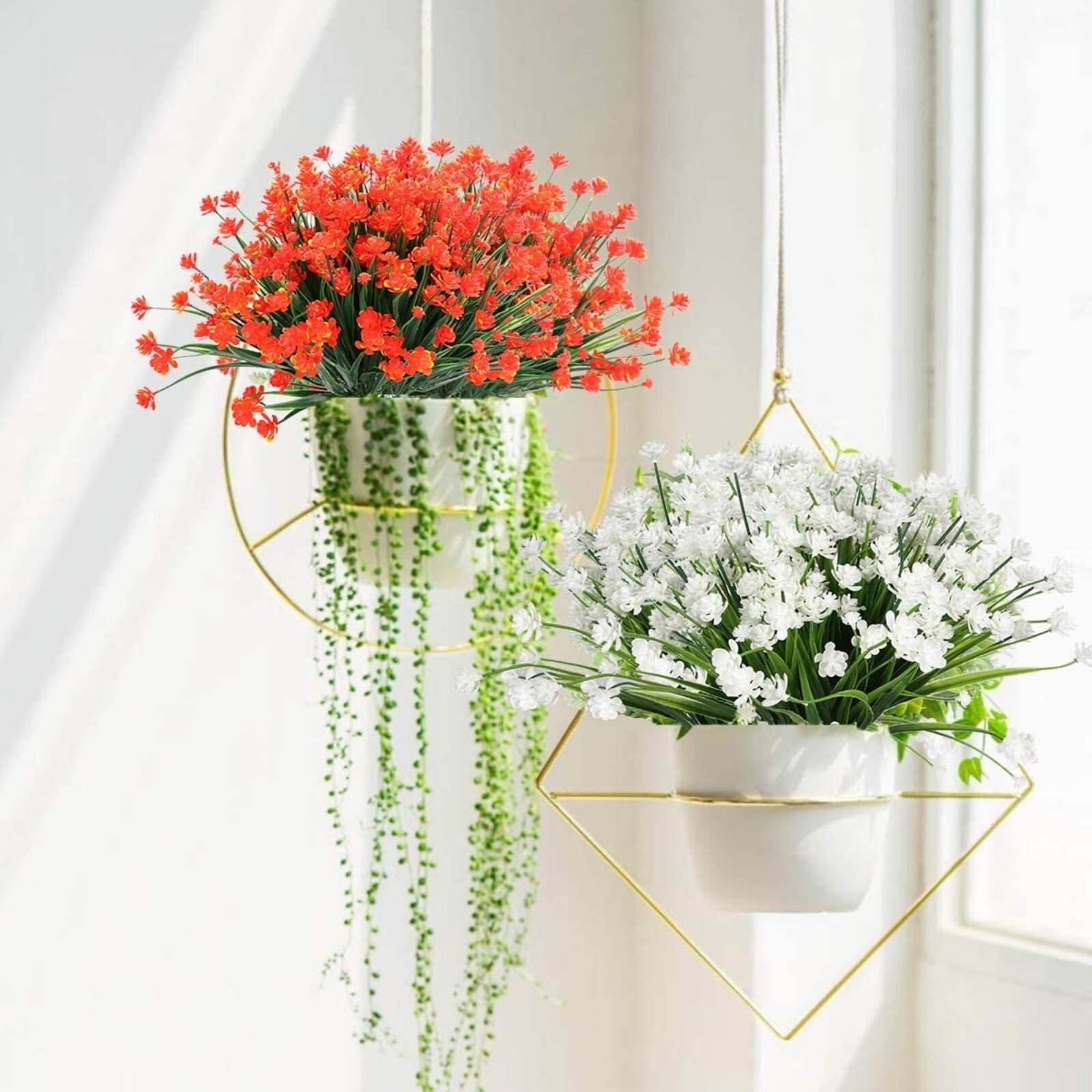 12 Bundles Outdoor Artificial Fake Flowers UV Resistant Various Colors lifelike