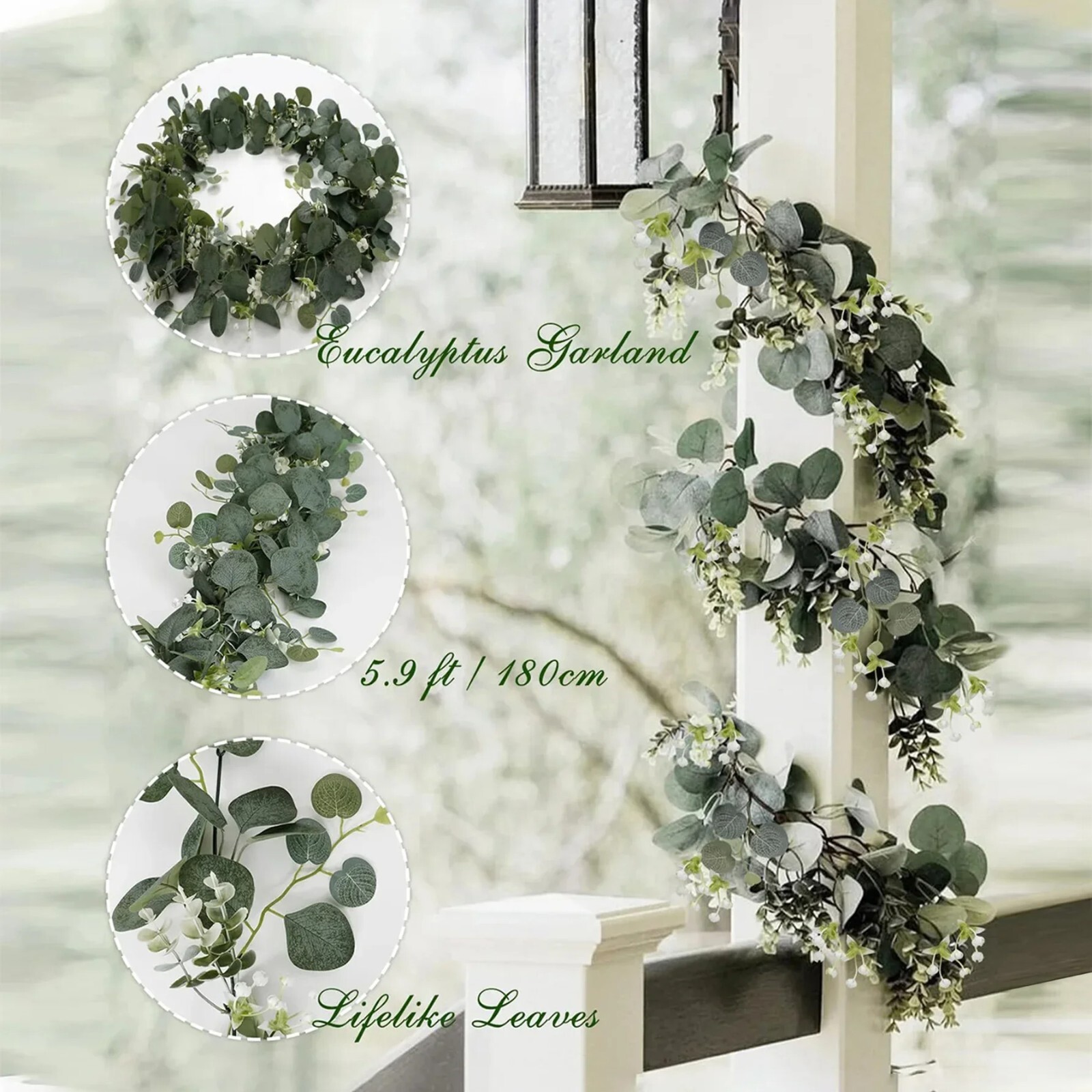 2025 Popular Artificial Green Eucalyptus Garland with White Flowers & Berries