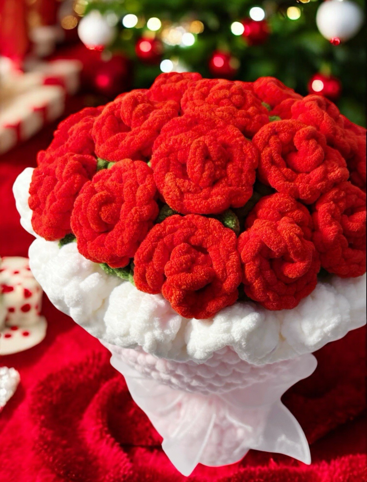 Rose Flowers Bouquet Handmade Crochet. Make With Soft Velvety Yarn.