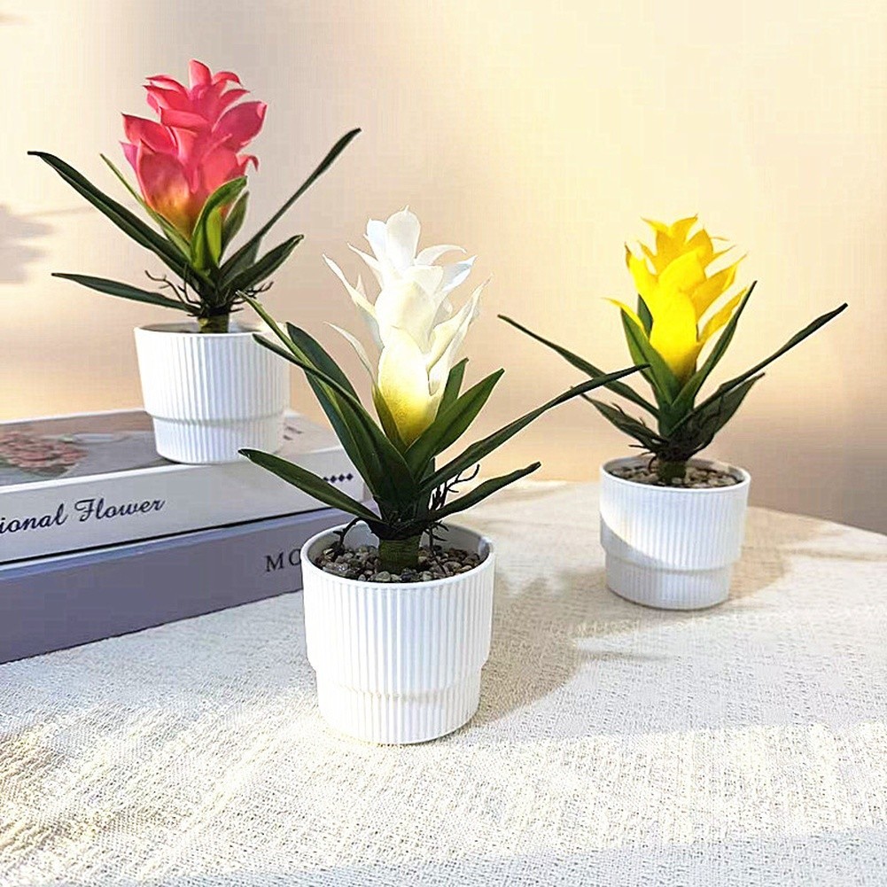 Pineapple Flower Fake Plant in Pot 21cm Tall for Indoor For Table Decor