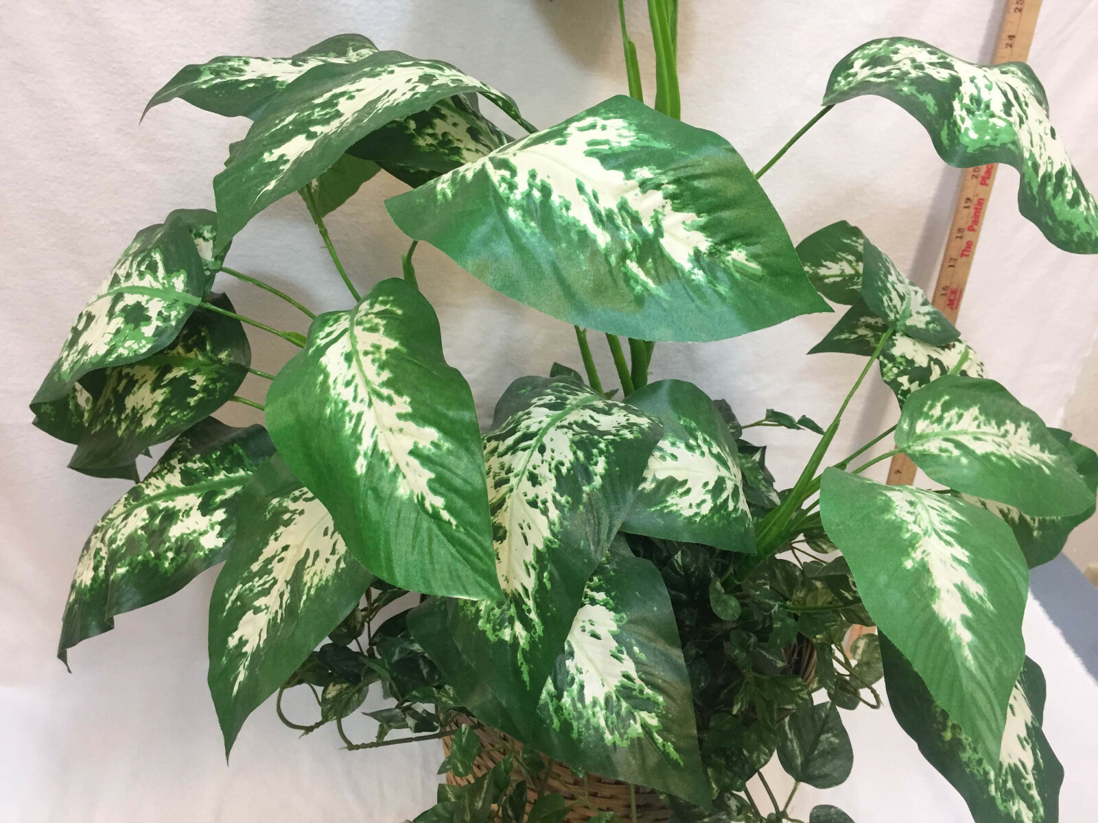 30″ Artificial Dieffenbachia & Ivy Plants Potted Bush Palm In Basket Realistic