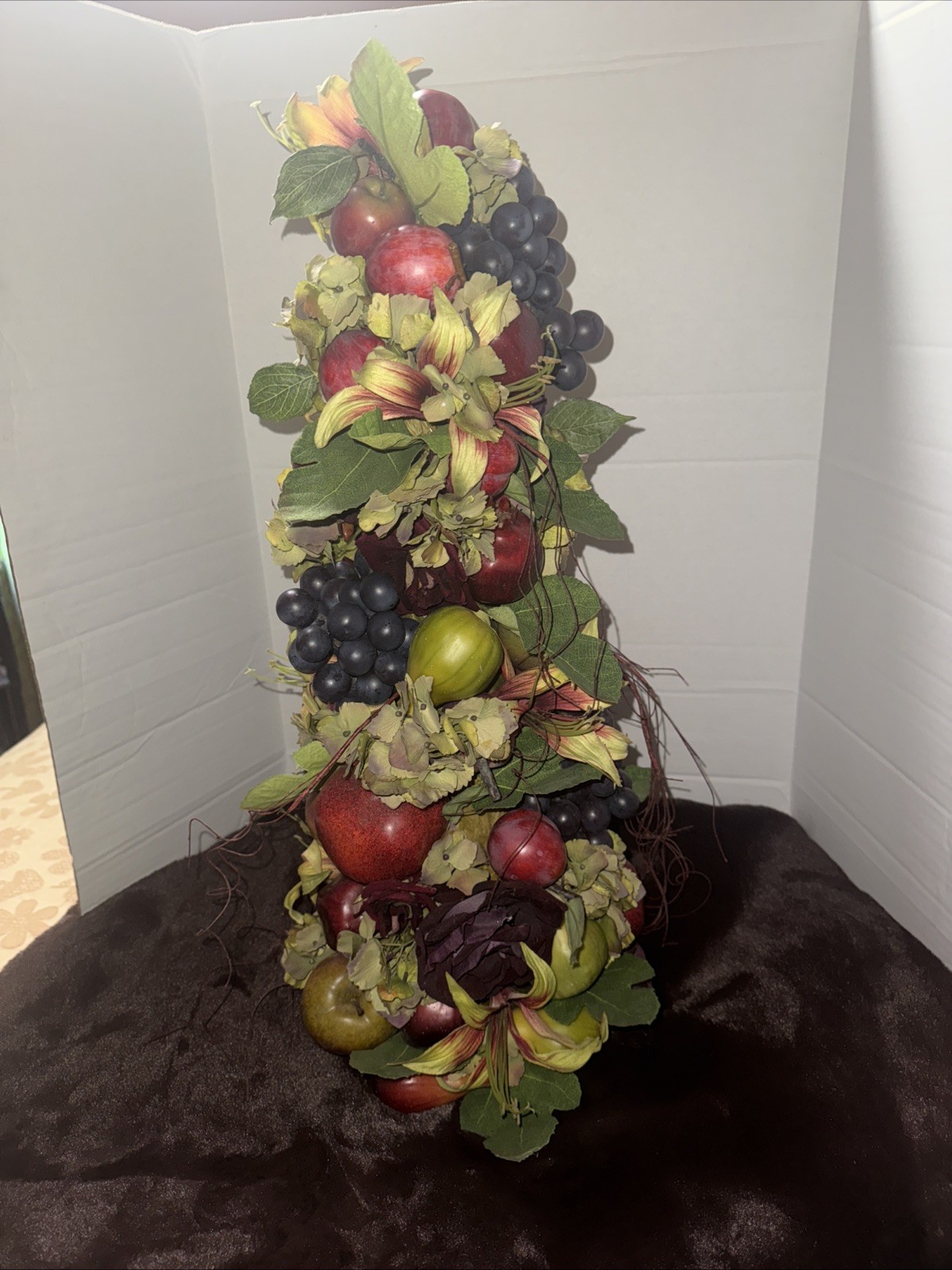fruit topiary table decor 25″ ,Lilies , Silk Flowers , fall decor, faux fruit