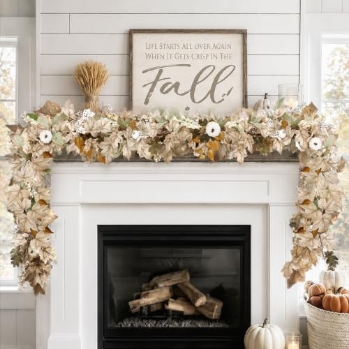 Fall Decorations for Home – 6Ft Autumn Maples Leaf Pumpkin Light Grayish Orange