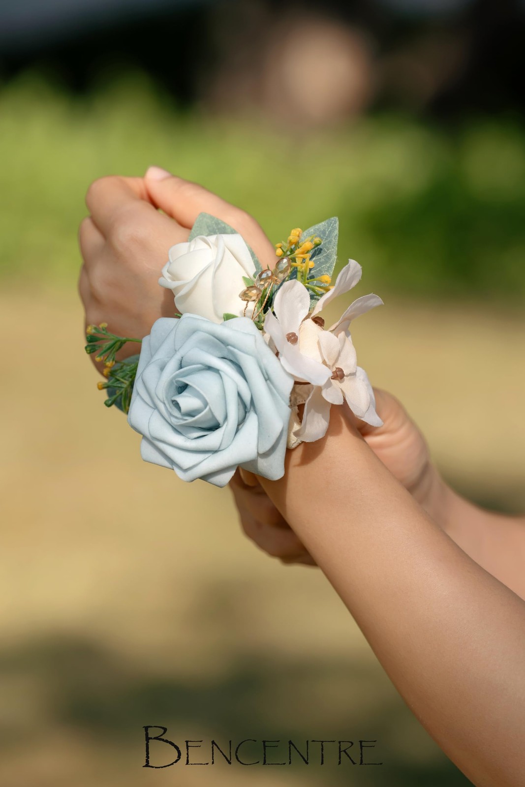 6 PCS Dusty Blue Corsage Wedding Wrist Prom Party Hand Flower Bride Decor