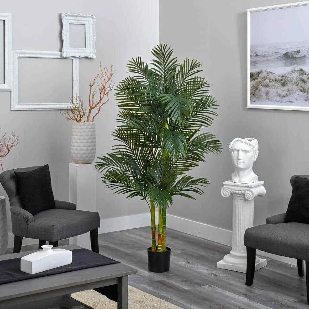 Nearly Natural 6 ft. Artificial Triple Stalk Golden Cane Palm Tree