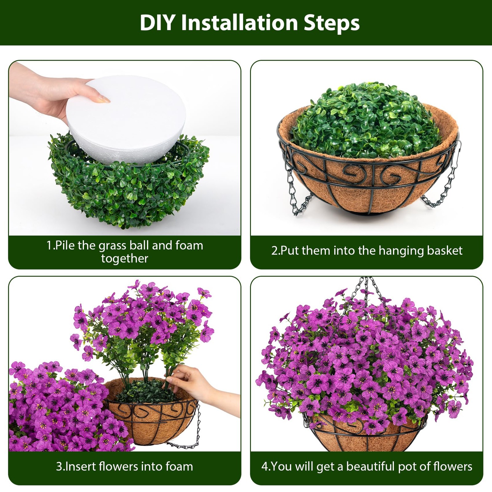 Artificial Hanging Flowers with Hanging Basket for Front Porch Patio Garden