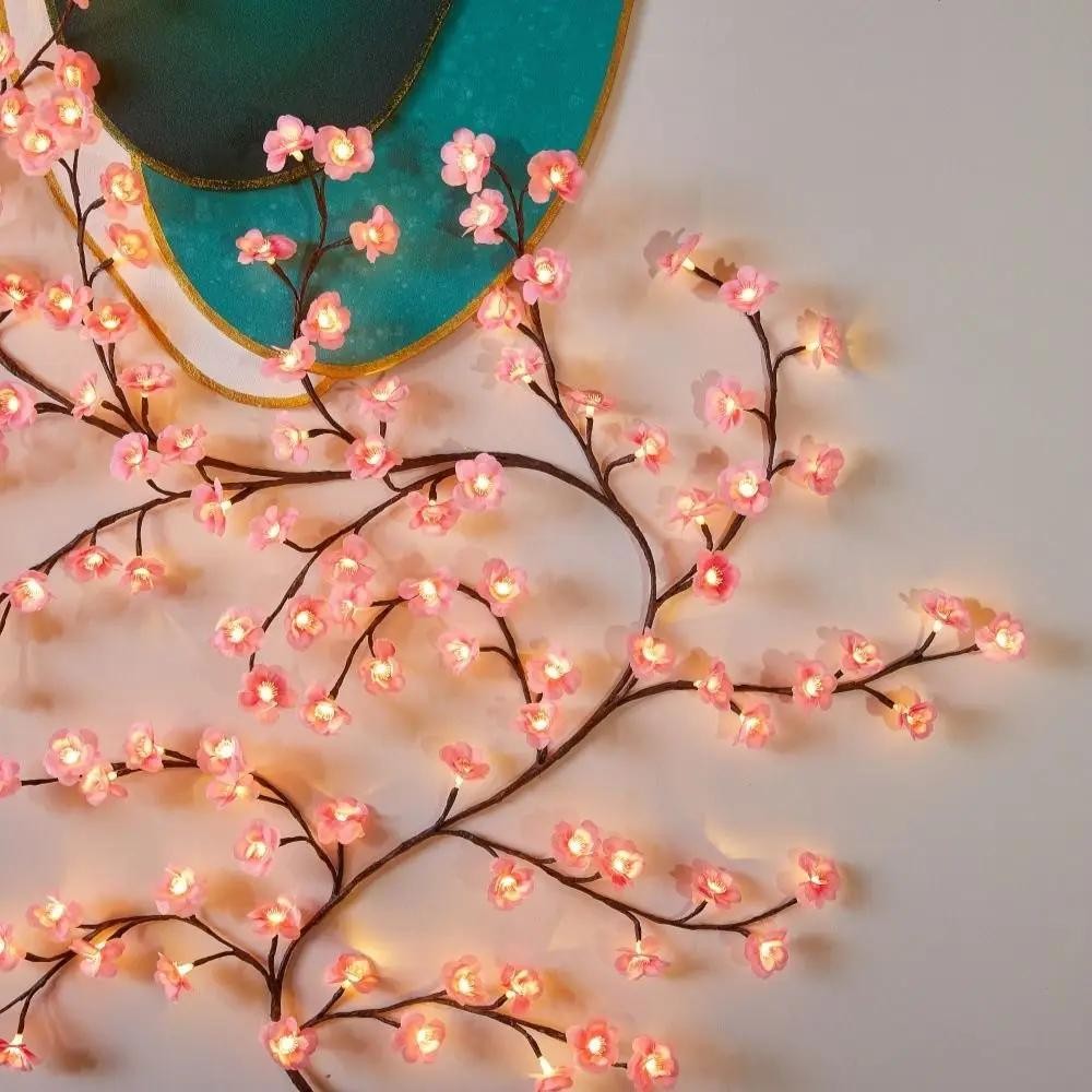 Cherry Blossom Vine LED String Lights Twig Garland Wall Door Home Christmas Deco