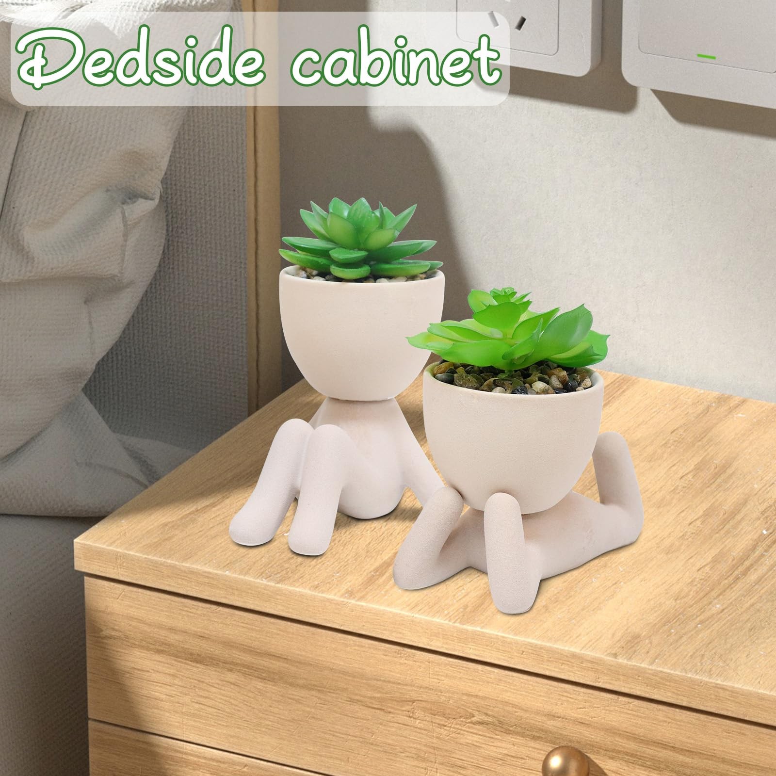 2PCS Cute Artificial Succulent Plants with Creative Human Shaped Pots, Desk D…