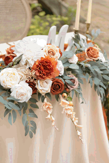 Head Table 9ft. Flower Garland with 10ft. Runner in Sunset Terracotta