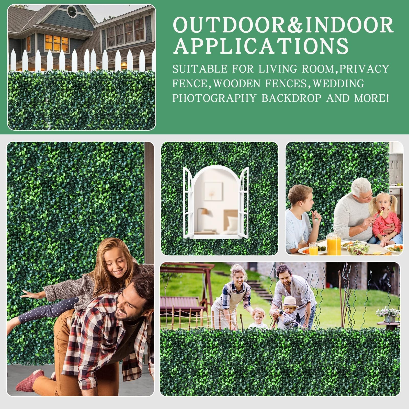 12pcs 10″x10″ Artificial Grass Wall Panels – Faux Boxwood Hedge for Privacy & De