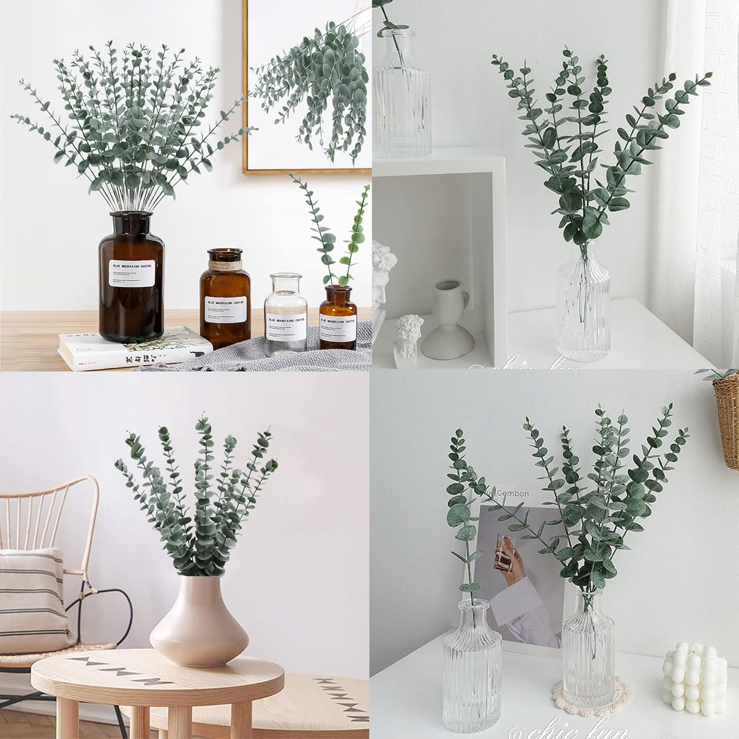 24 Pieces Artificial Eucalyptus Stem Faux Eucalyptus Decor Artificial Green Bran