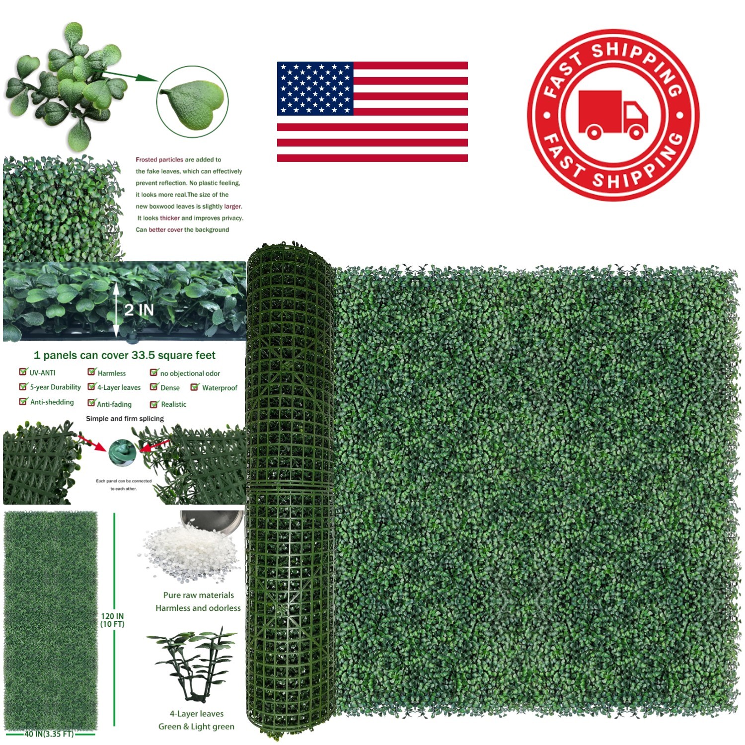 Decorative Boxwood Backdrop Panel 40 X 120 Inch Durable Weather Resistant Design