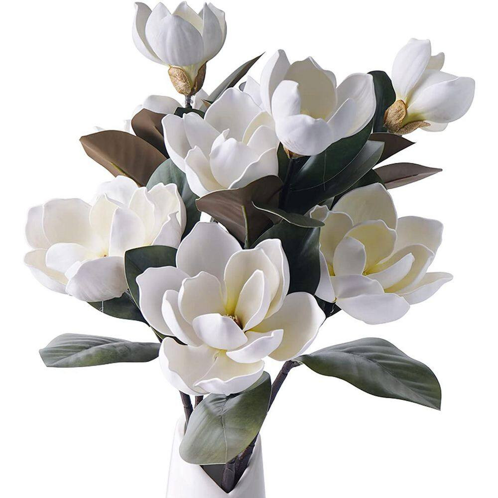 3 in 3Pcs 29.5 In. White Artificial Magnolia Branch Stem Faux Magnolia Floral Ar