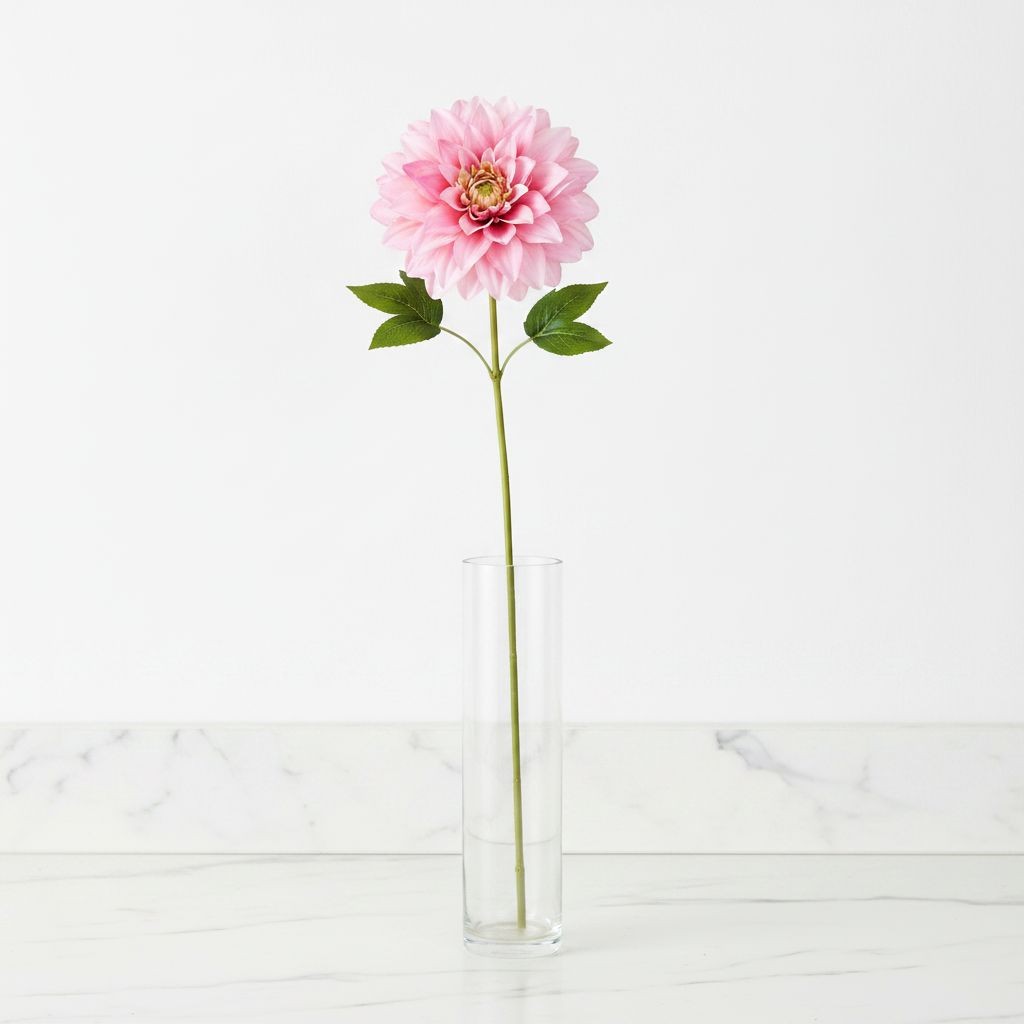 Pink Dahlia Stem Faux Flower 24 Inch 5 Inch Bloom Soft Pink Artificial Dahlia We