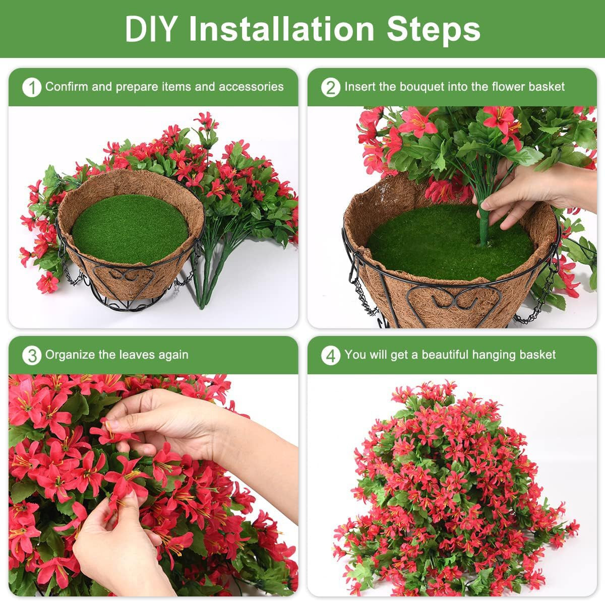 Artificial Fake Hanging Plants Flowers Basket for Spring Summer Outdoor Outside