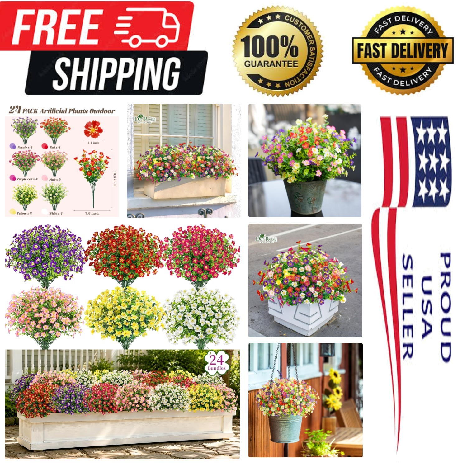 24 Bundles Fake Flowers Artificial Dasiy Faux Flowers Bulk for Outdoor Spring…