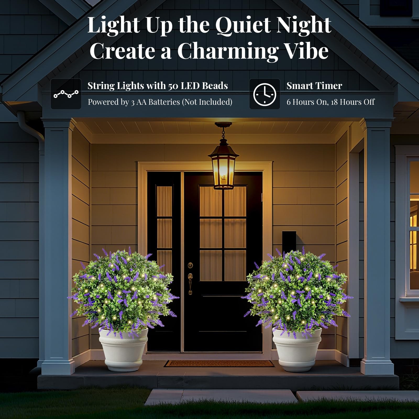 Artificial Lavender Boxwood Topiary Ball with LED Lights, 23.6” Artificial S…