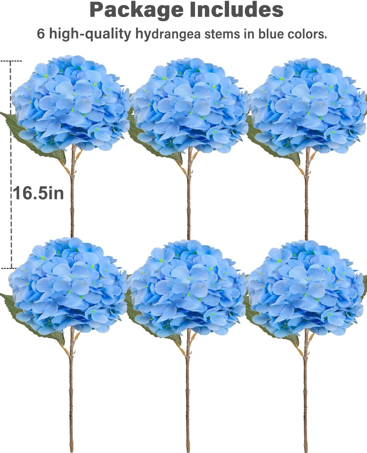 6PCS Premium Blue Silk Hydrangea Artificial Flowers Bouquets – Realistic Fake…