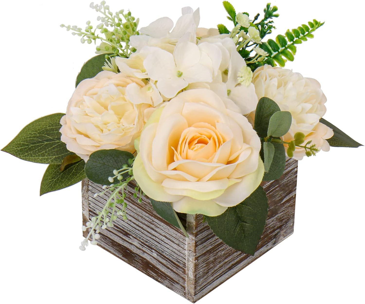Flower Arrangement with Wooden Vase 8″ Artificial Flowers in Pot – Fake Flowers