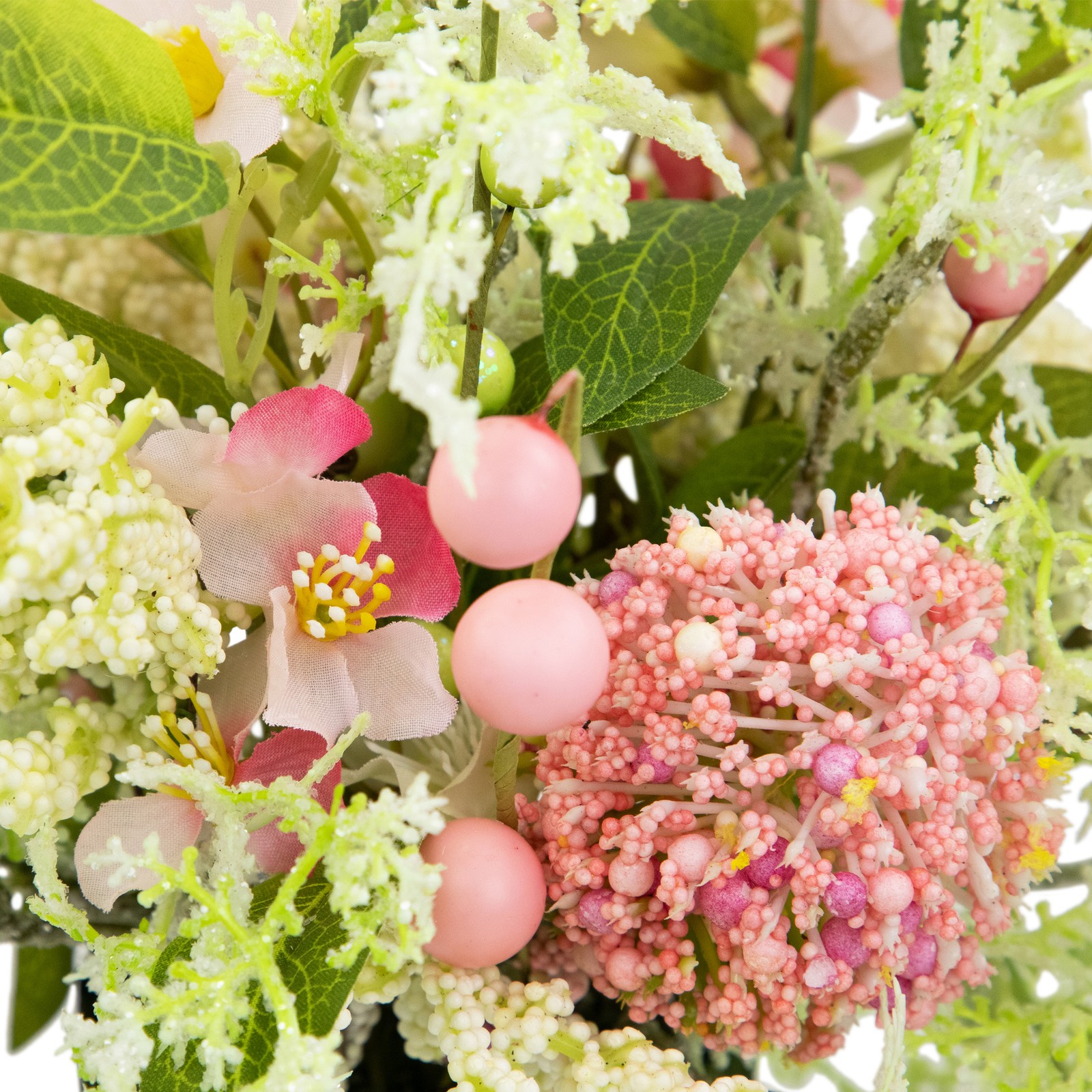 Northlight Hydrangea and Berry Floral Spring Bouquet – 14″ – Pink and Green