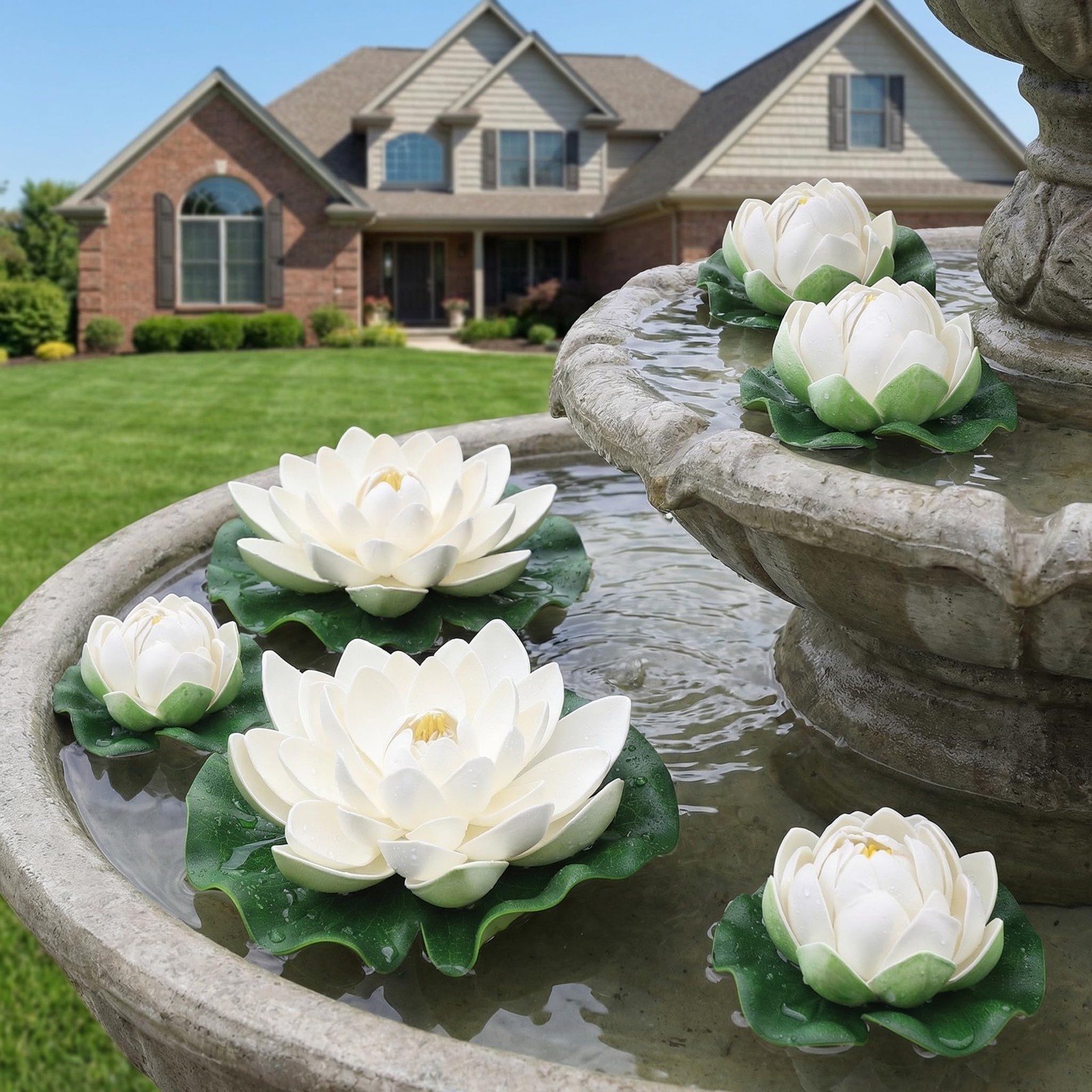 6pcs White Artificial Floating Lotus Flowers 7 Inch Lily Pads 2 Large(18cm) +…
