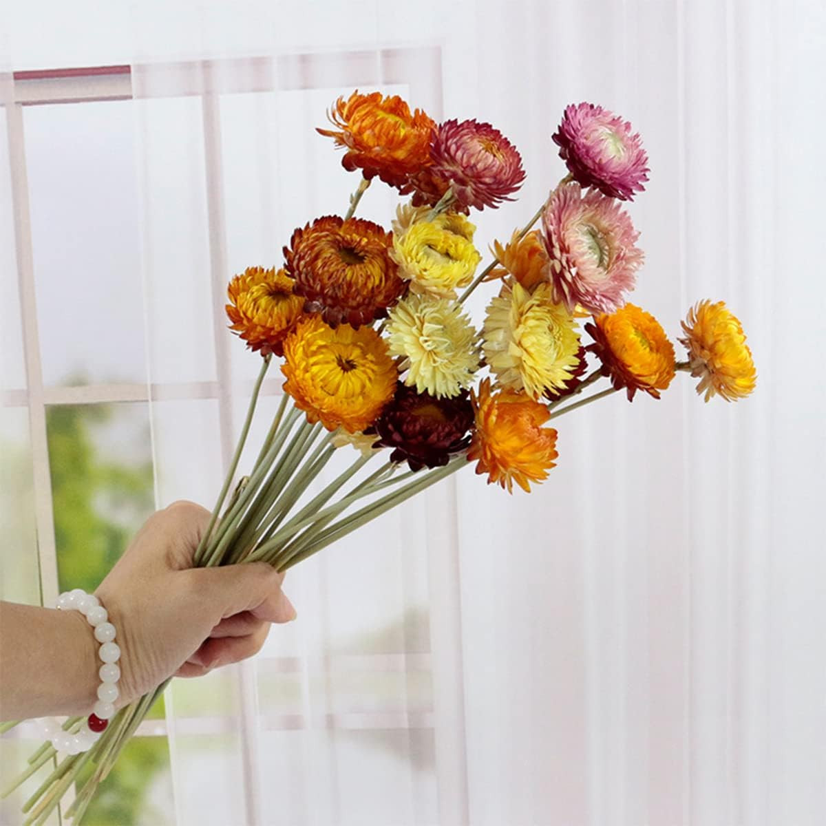 40 Pcs Natural Dried Daisies, Dried Daisy Flowers Bouquet with Stem for Wedding