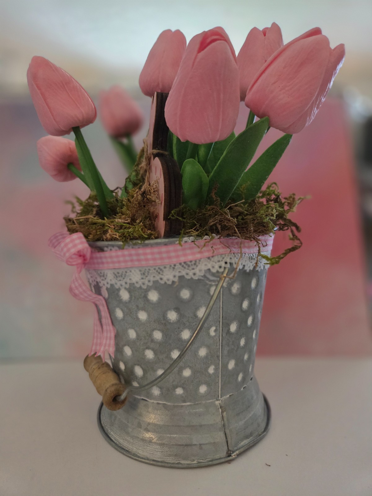 Cottagecore Pink Tulip Arrangement/Easter Bunny Decor/Spring Farmhouse