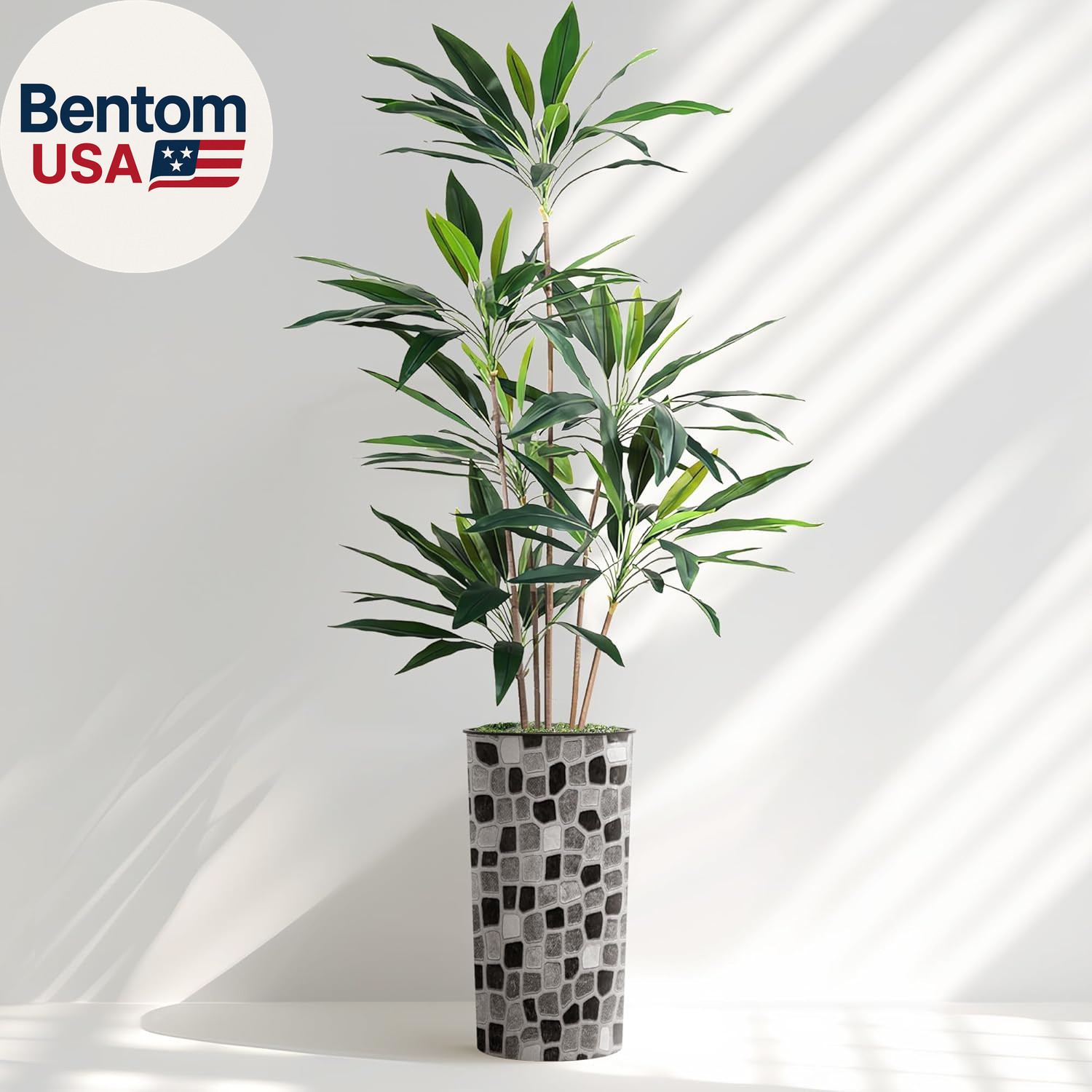 Artificial Tree in Modern Geometric Pattern Planter, Fake Dracaena Tree Silk Tre