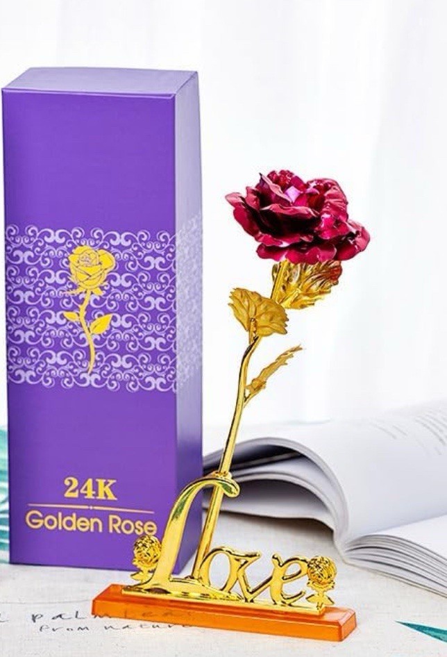 24K Gold Foil Rose Gift – Golden & Pink – Forever Love Present