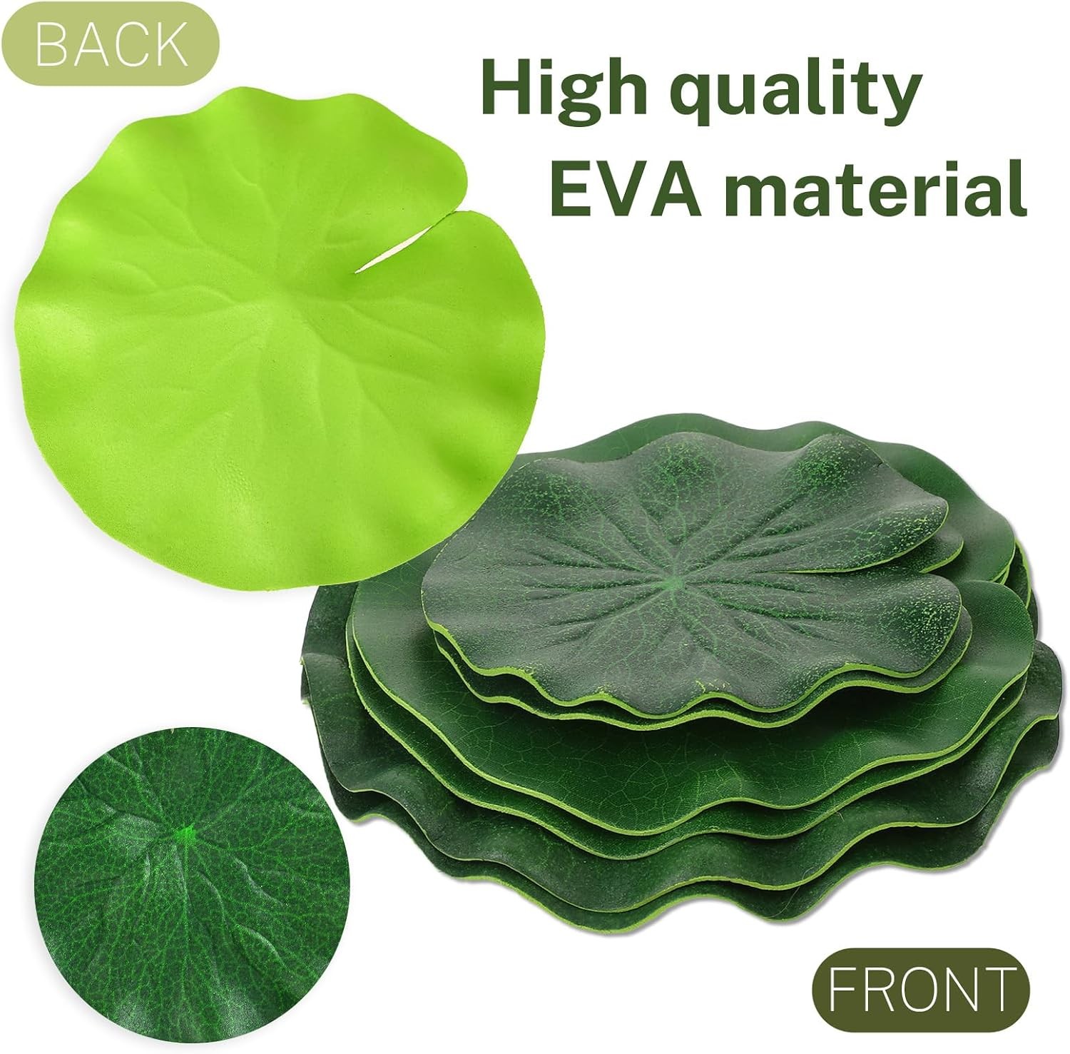 6 Pcs Artificial Lily Pads for Ponds, 3 Sizes Realistic Floating Fake Lily