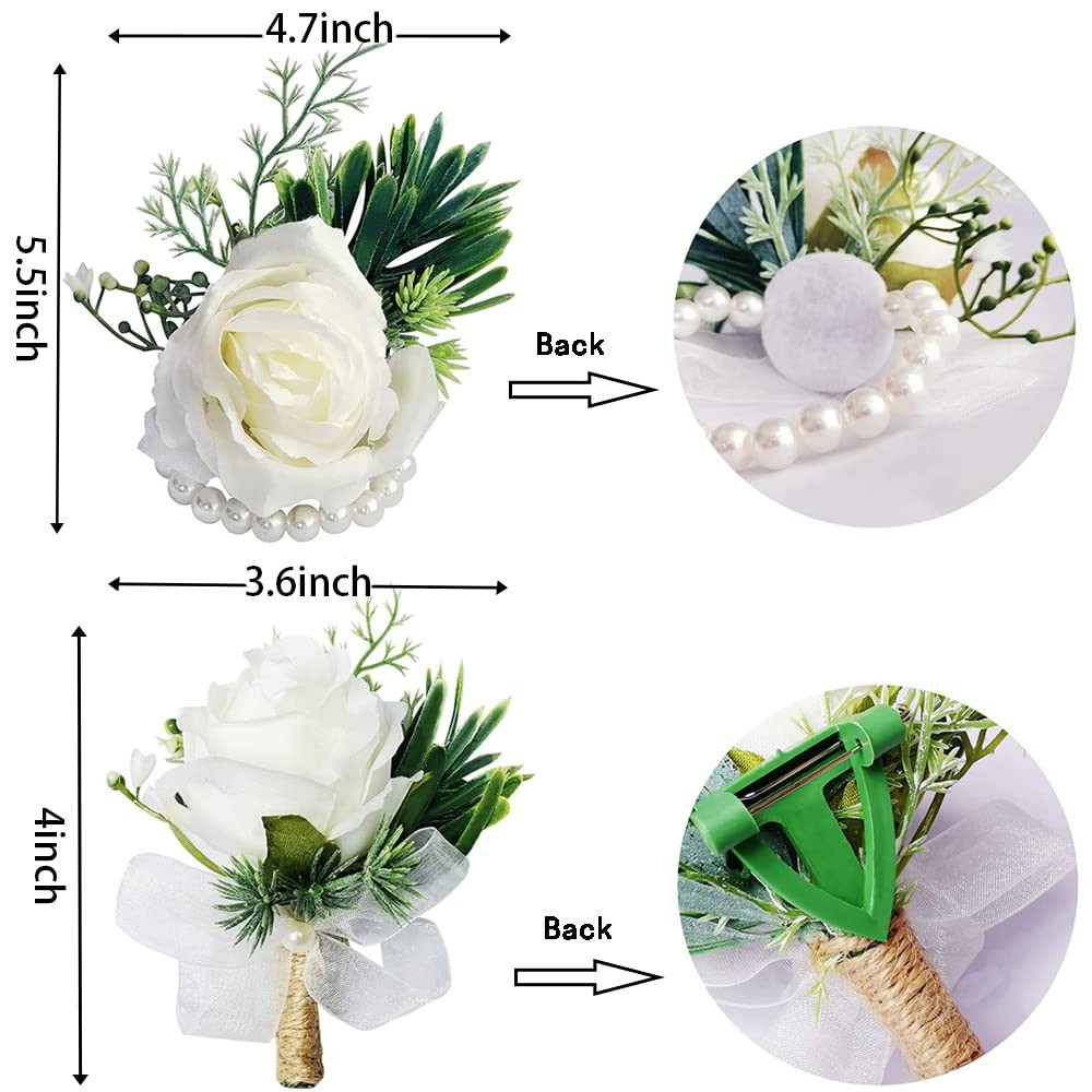 Rose Corsage and Boutonniere Set, 2PCS Handmade Artificial Flower Bride Wrist…