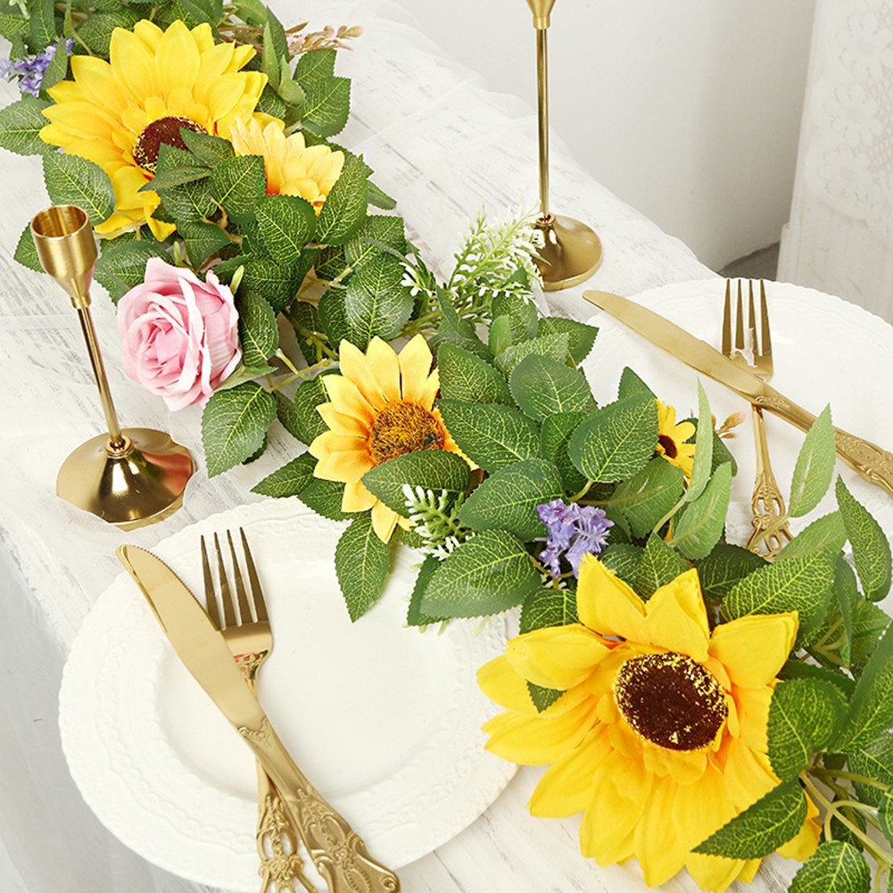 Artificial Rattan Vine with Sunflowers 2 Meter for Various Indoor Outdoor Decor