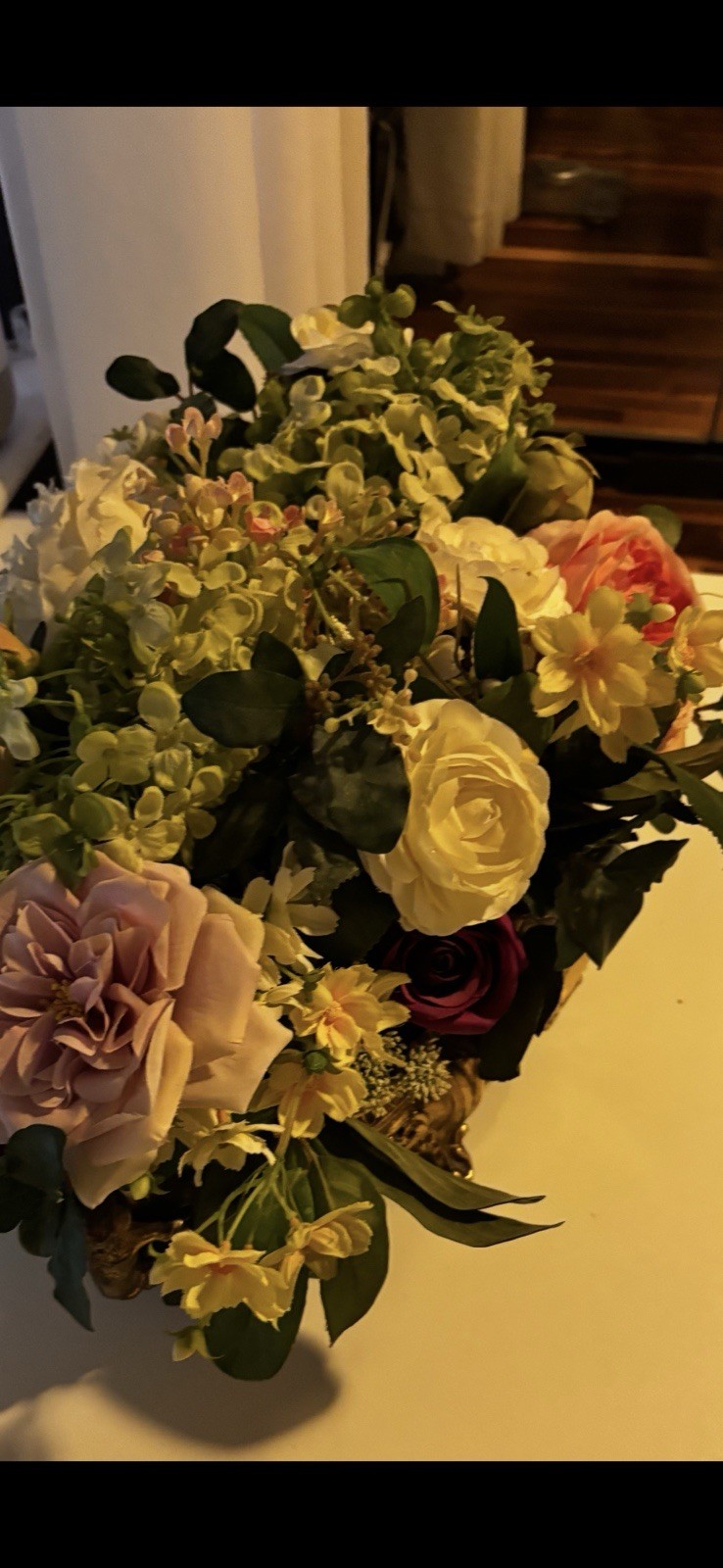 Large Elegant PINKS Flower Arrangement In Antique Brass Victorian Centerpiece