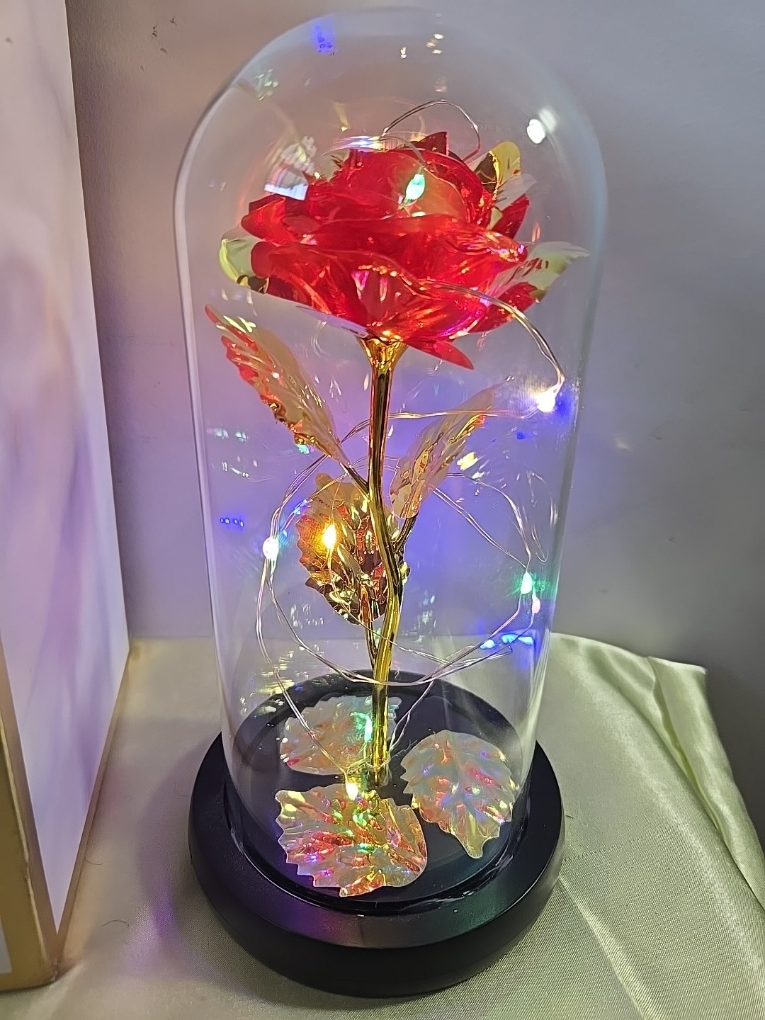 Red Rose In A Dome With Lights. for That Special Person.