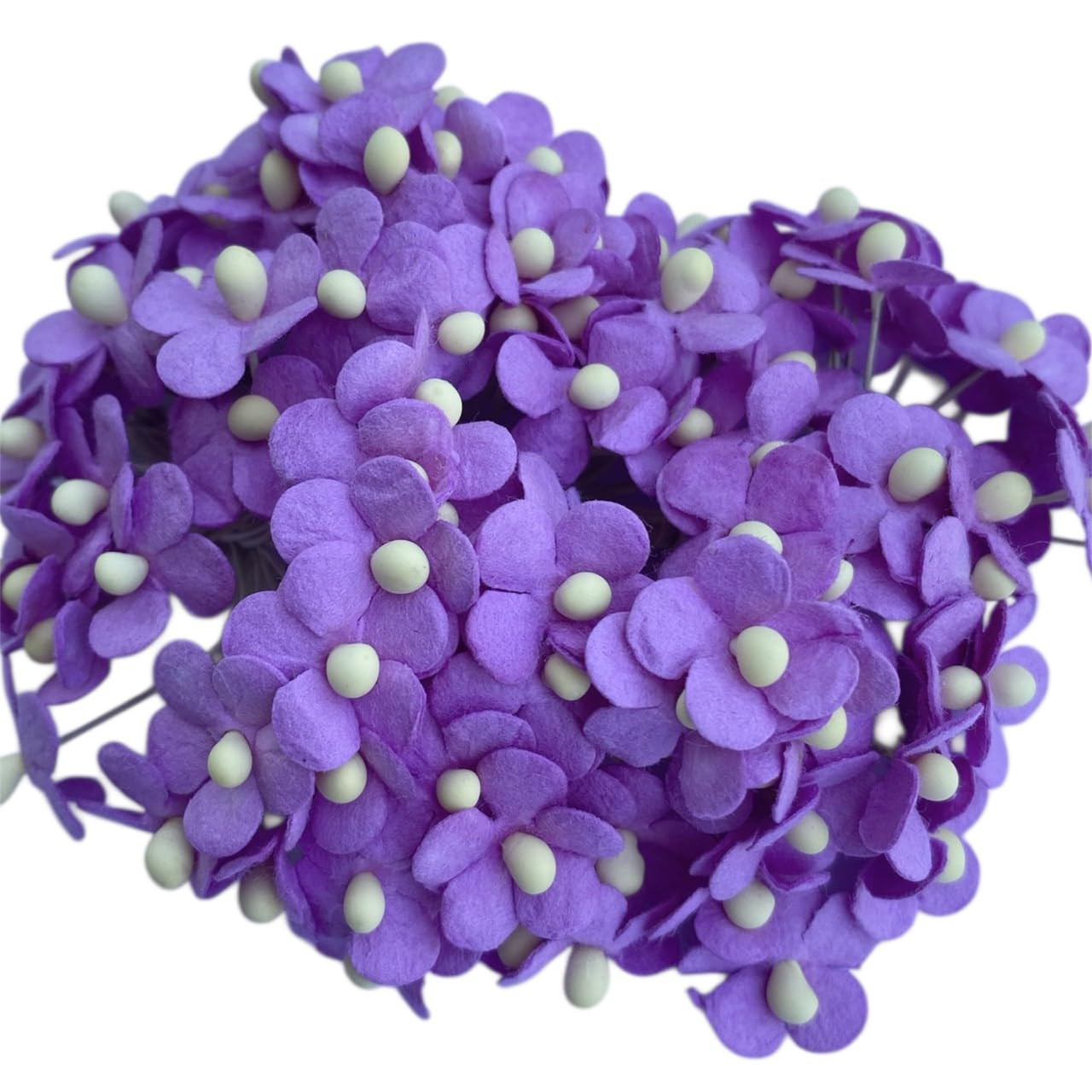 100 Pcs. Assorted Tiny Daisy Blossom Mulberry Paper Flower White Rope Wire Artif
