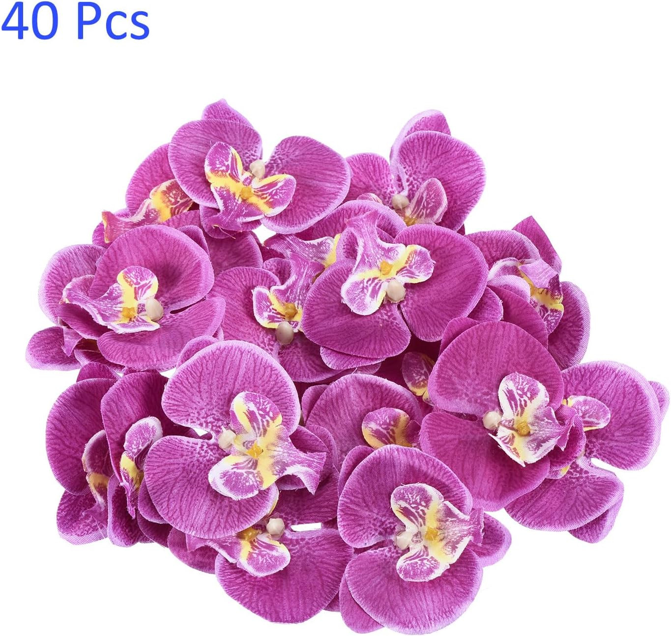 40 Pack Artificial Silk Butterfly Orchid Flower Heads – for Event Decoration, Ap
