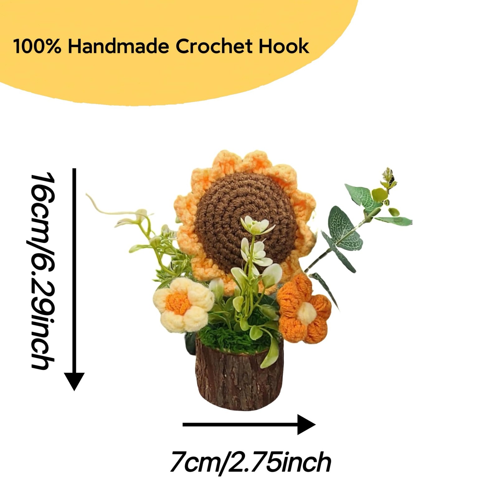 Tileafry Handmade Crochet Knitted Sunflower Bouquet Creative Knitted Potted P…