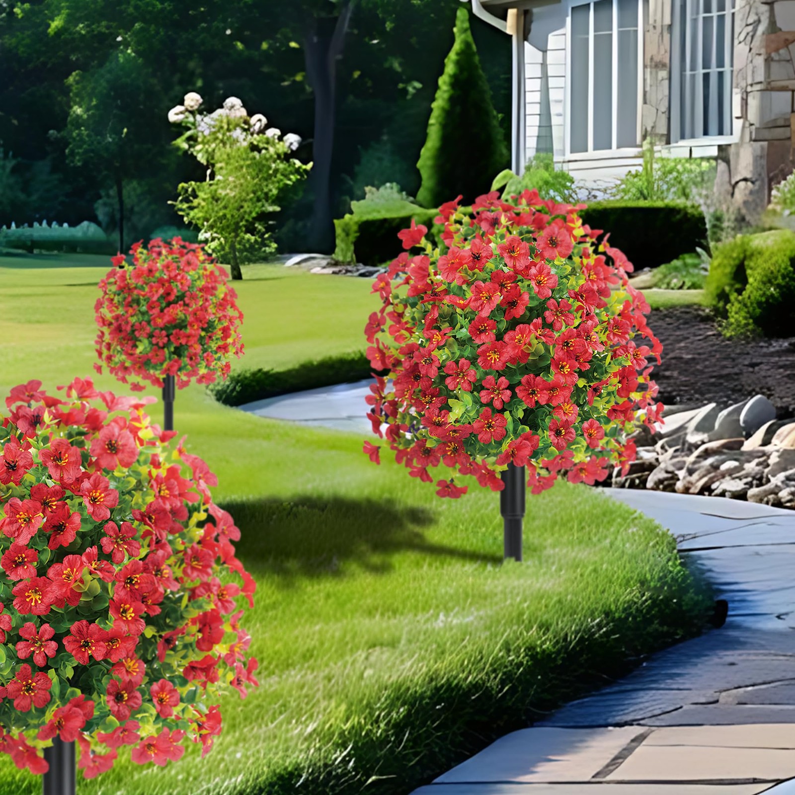 23″ Set of 2 Spring Artificial Boxwood Topiary Ball Tree with Spikes,UV Resis…