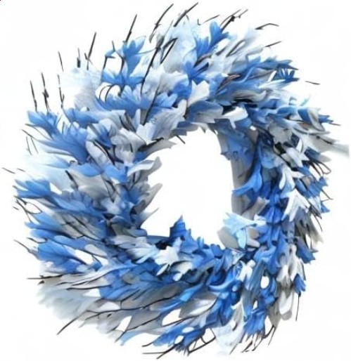 22 Inch Blue Artificial Forsythia Wreath Spring Summer Fall Silk Door