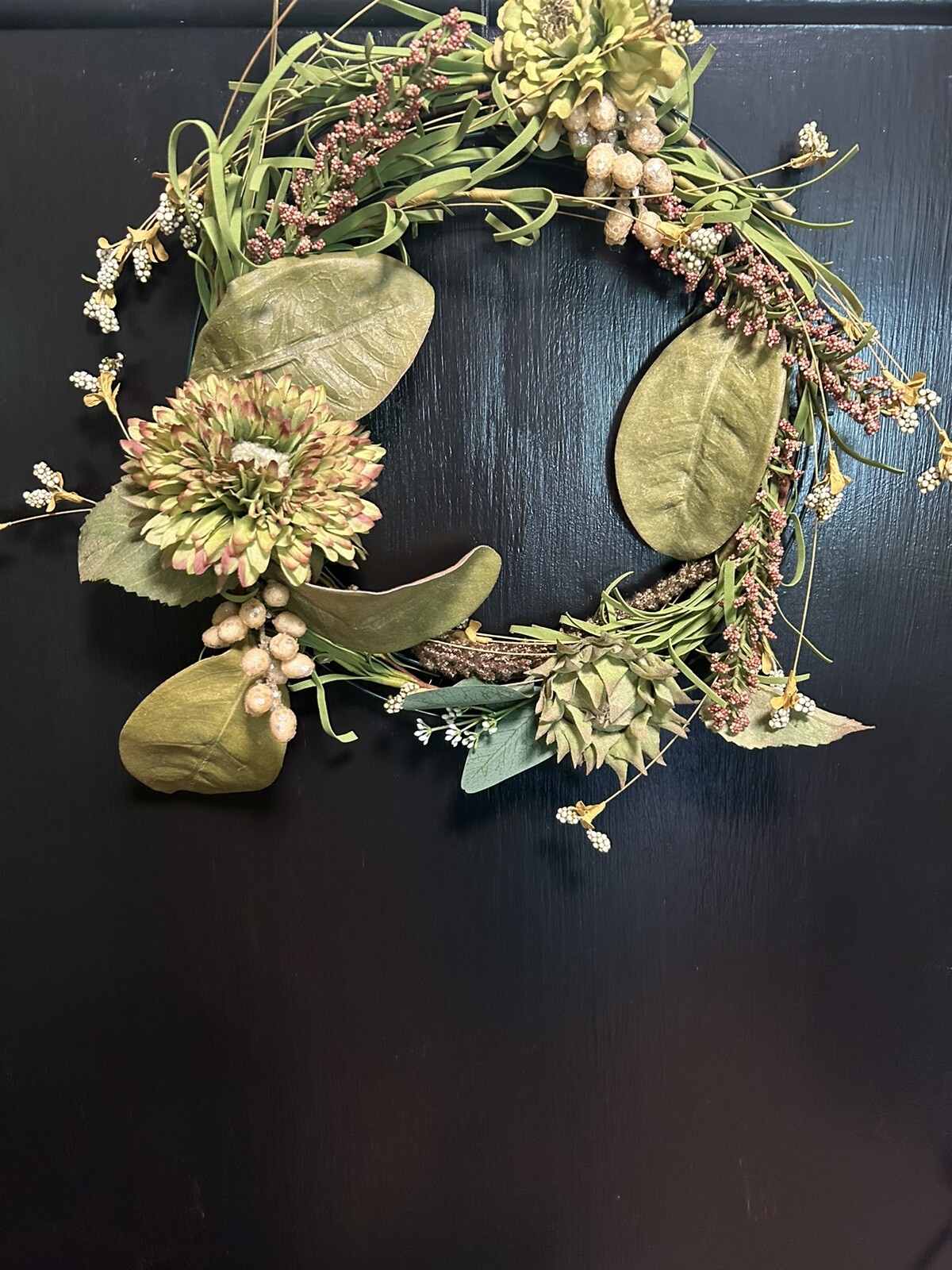 Handcrafted Faux Floral Zinnia Wreath 12 inches Fall Spring Floral Decor New