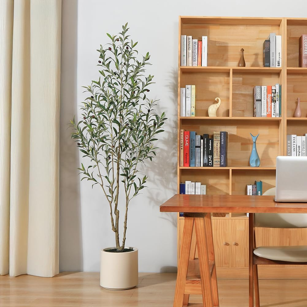 Artificial Olive Trees, 6 Ft Tall Fake Olive Trees for Indoor, Faux Olive Silk T