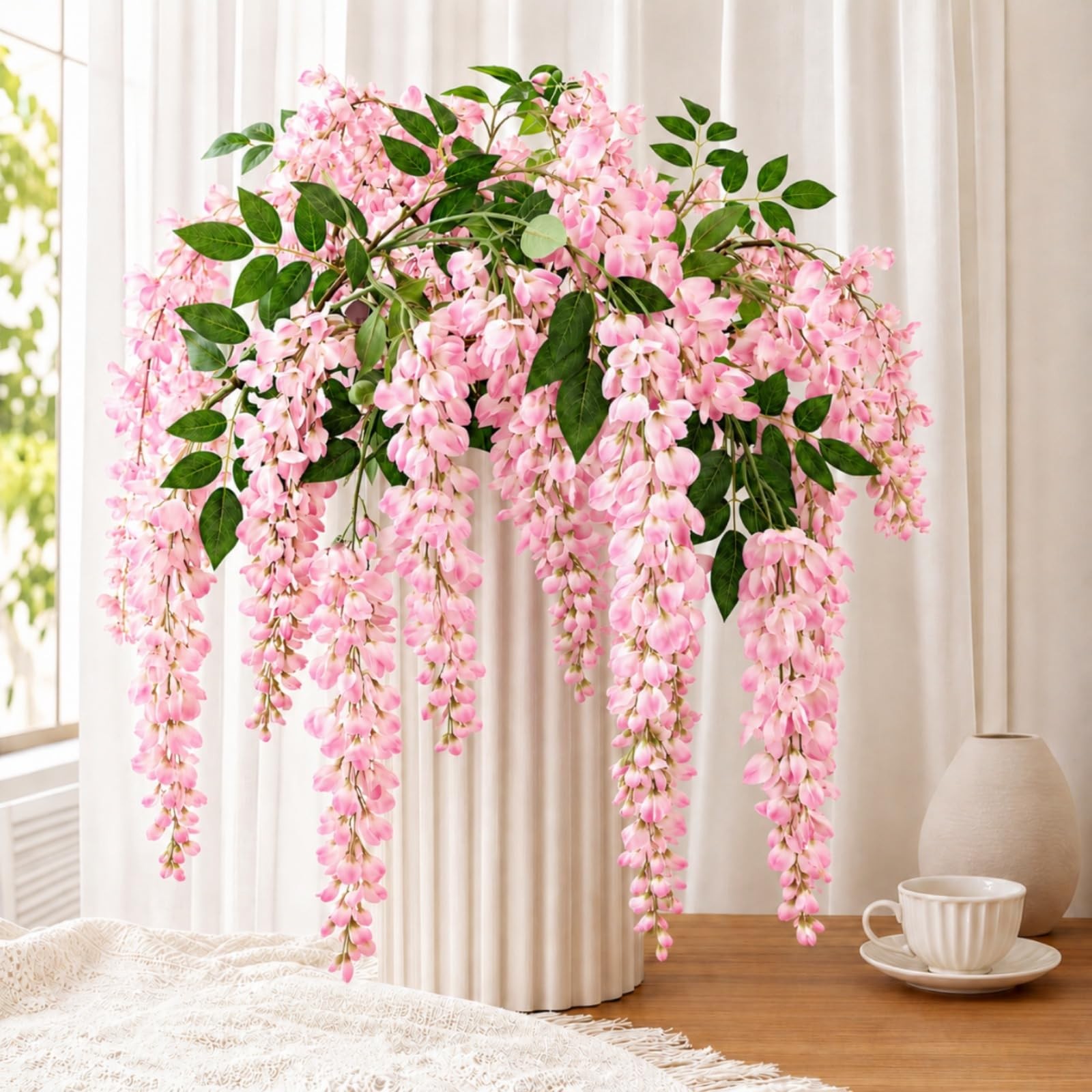 6pcs 58inch Artificia Wisteria Hanging Flowers for Tall Vase, Fake Long Stem …