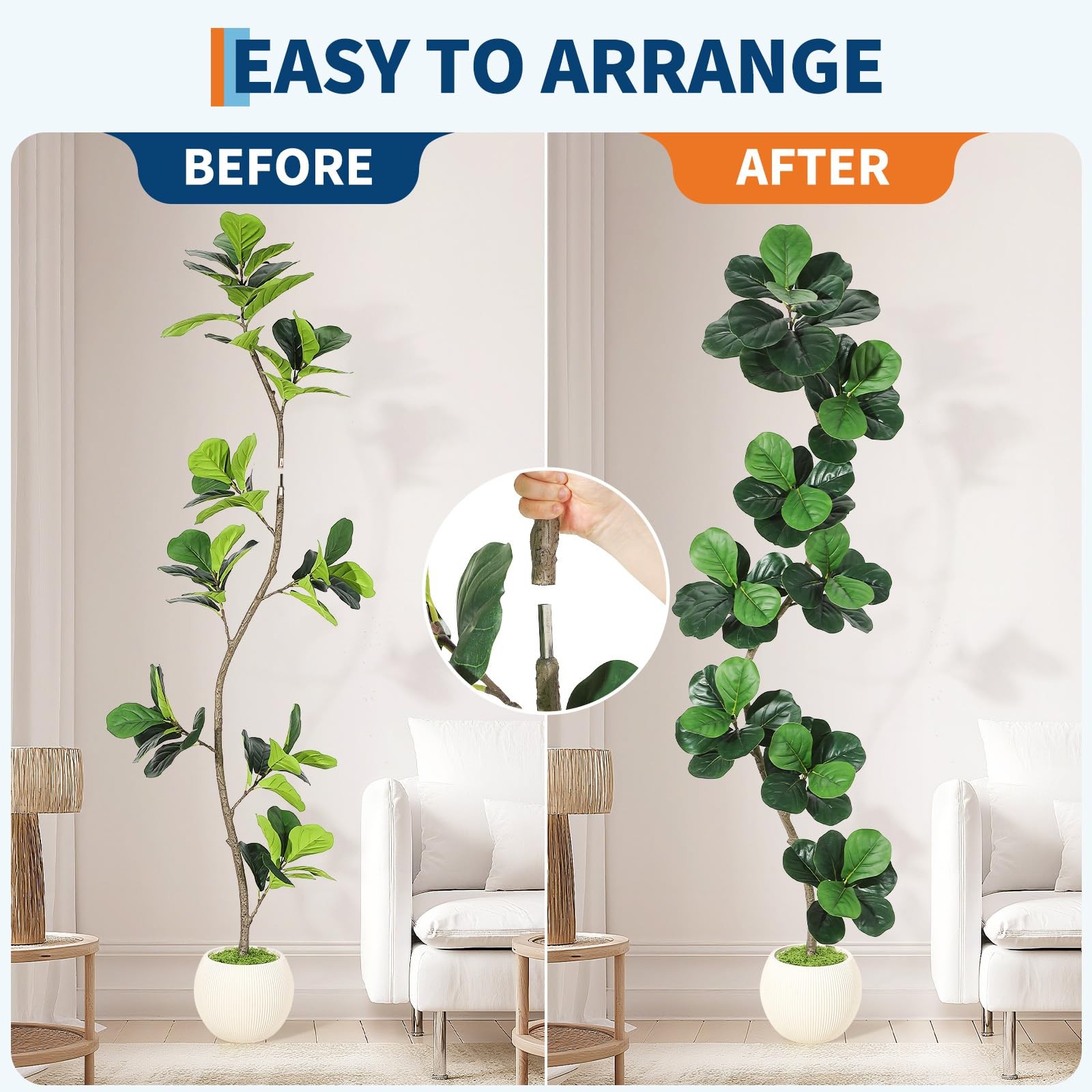 Fiddle Leaf Fig Artificial Tree with White Planter,7 ft Faux Plants Indoor wi…