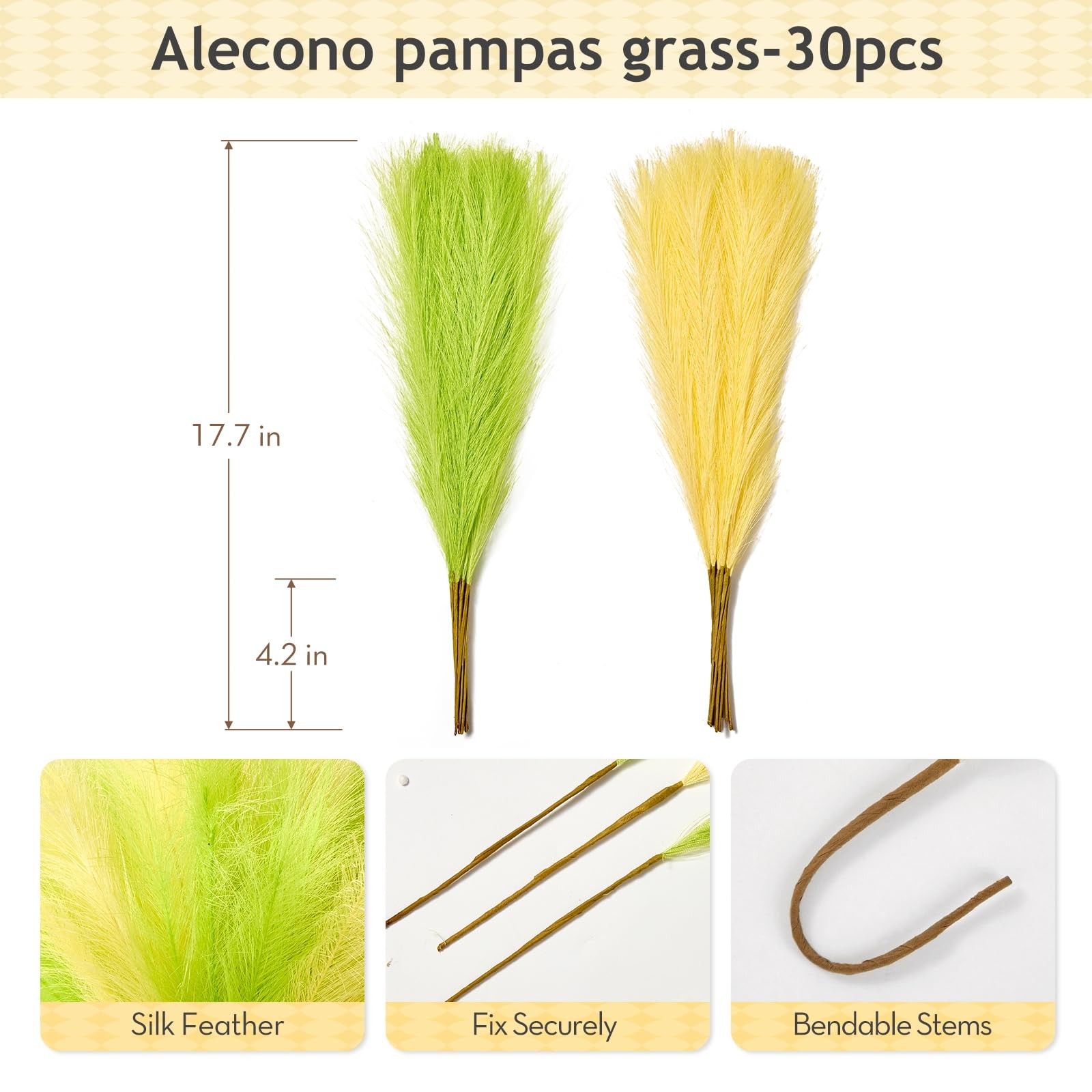 Pampas Grass 17in 𝟯𝟬𝙋𝙘𝙨, Yellow and Green Artificial Faux Fluffy Pampas …