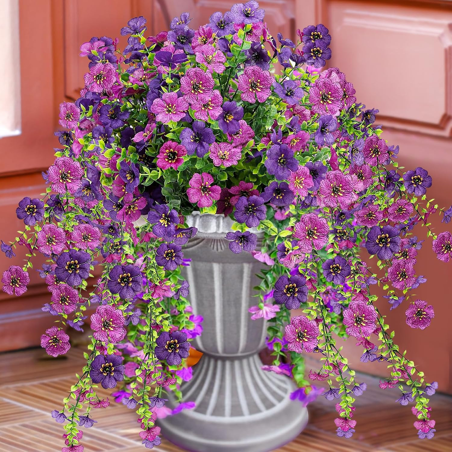 6Pcs UV Resistant Faux Silk Flowers for Outdoor Decor – Purple Mums & Daisies