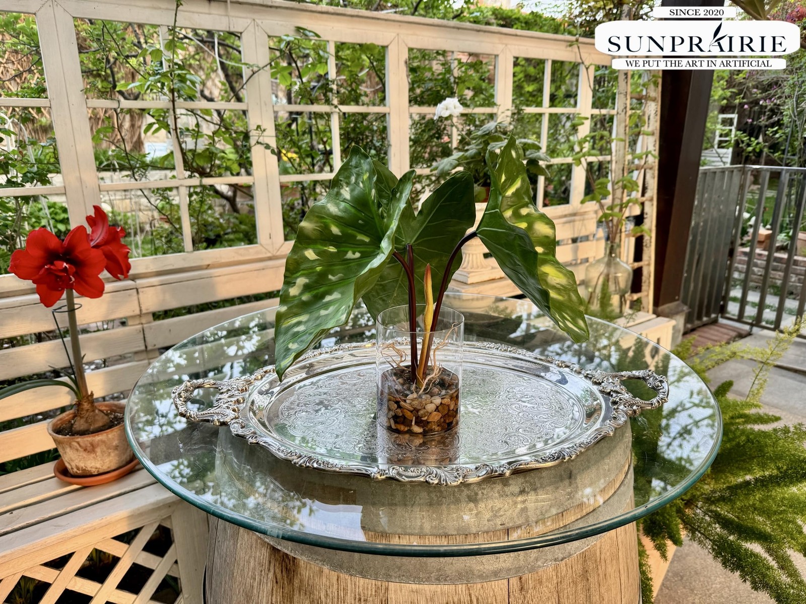 Tropical Artificial Plant in Clear Pot with Artificial Water, Wide Arrowhead …