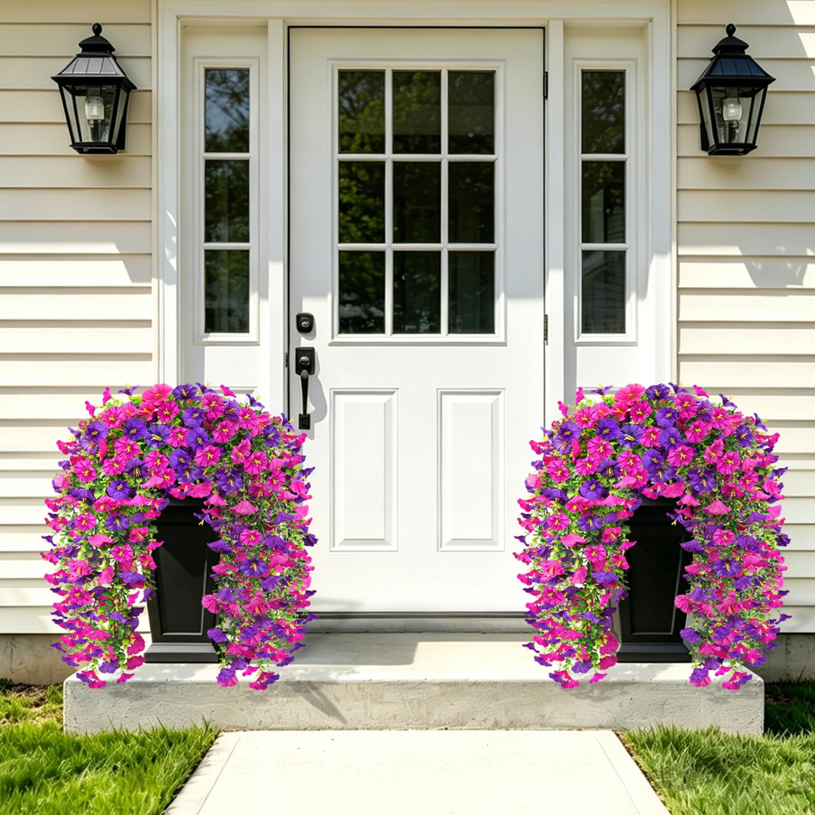 Artificial Hanging Flowers for Outdoor, 4Pcs UV Resistant Faux Morning Glory …